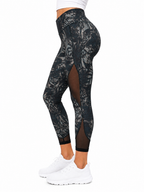 Vogo Dark Tropical Print With Mesh Inserts Leggings