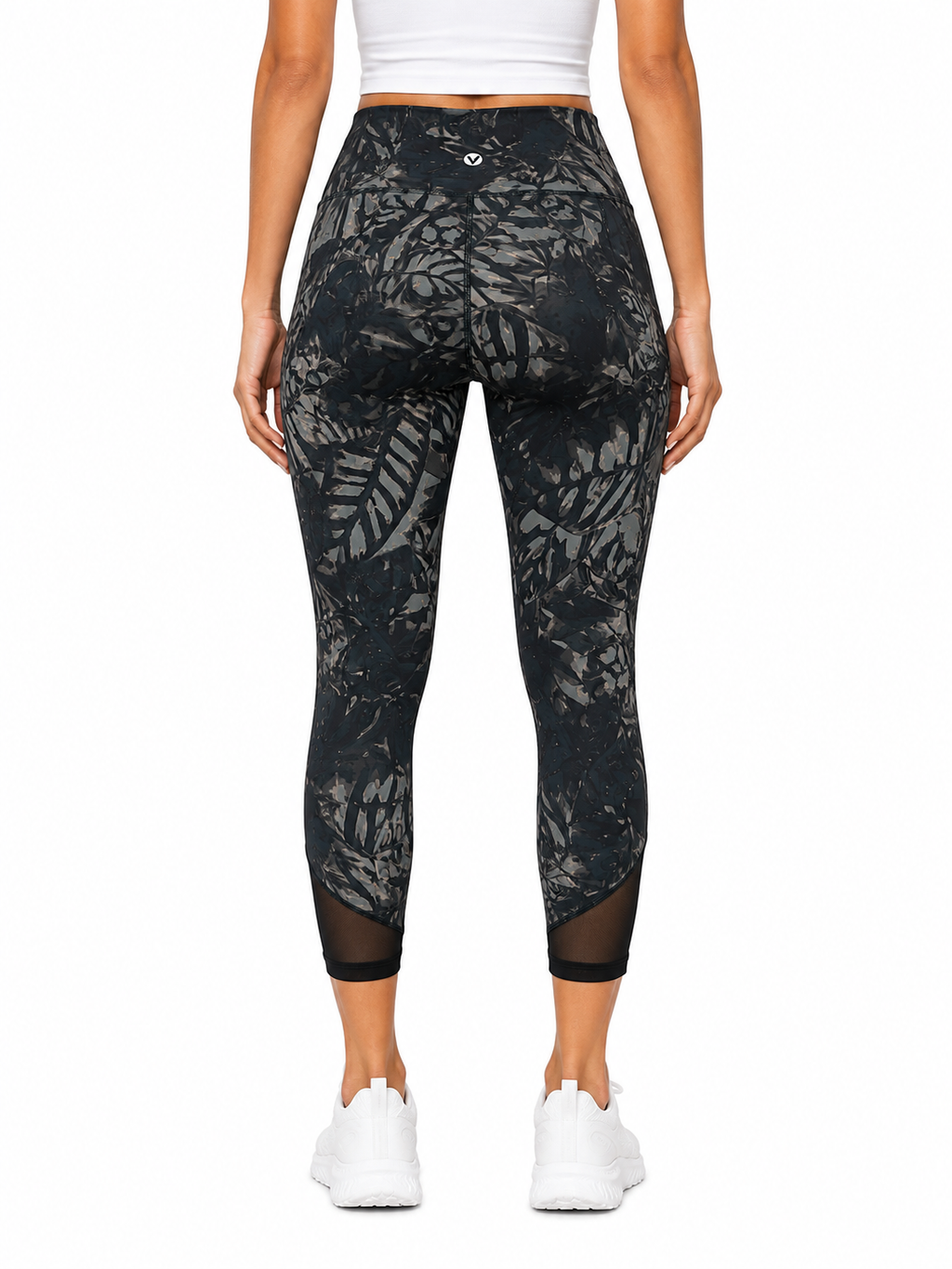 Vogo Dark Tropical Print With Mesh Inserts Leggings