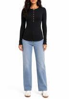 Zenana Long Sleeve Henley Button Top
