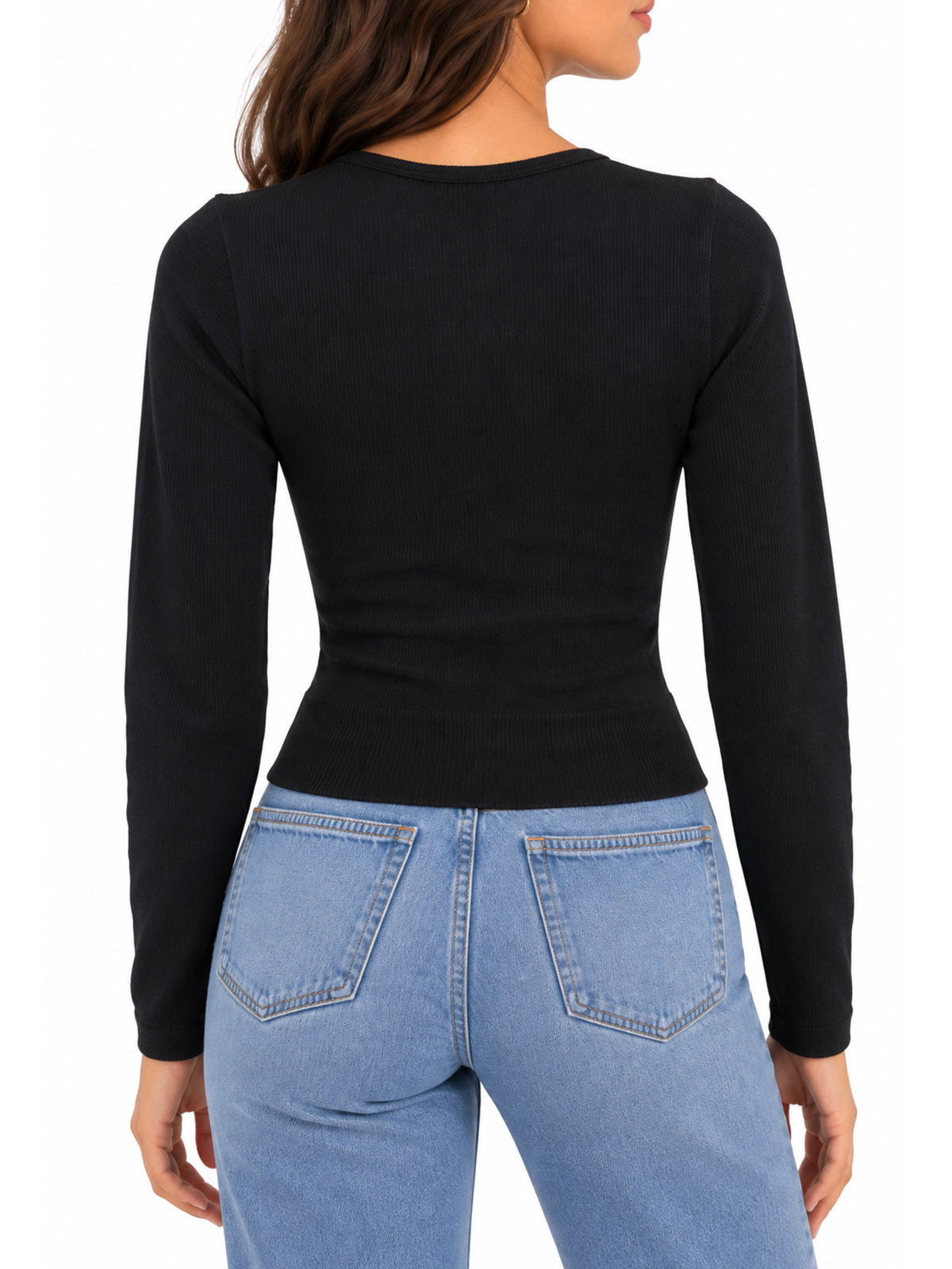 J&J Seamless Long Sleeve Deep V-Neck Top