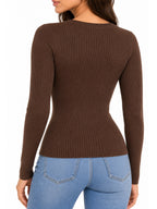 J&J Seamless Long Sleeve Deep V-Neck Top – Chocolate Brown
