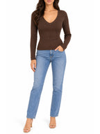 J&J Seamless Long Sleeve Deep V-Neck Top – Chocolate Brown