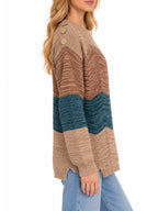 Inner Circle Long Sleeve Chevron Sweater with Shoulder Buttons