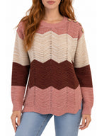 Inner Circle Chevron Drop Shoulder Sweater with Shoulder Buttons – Pink