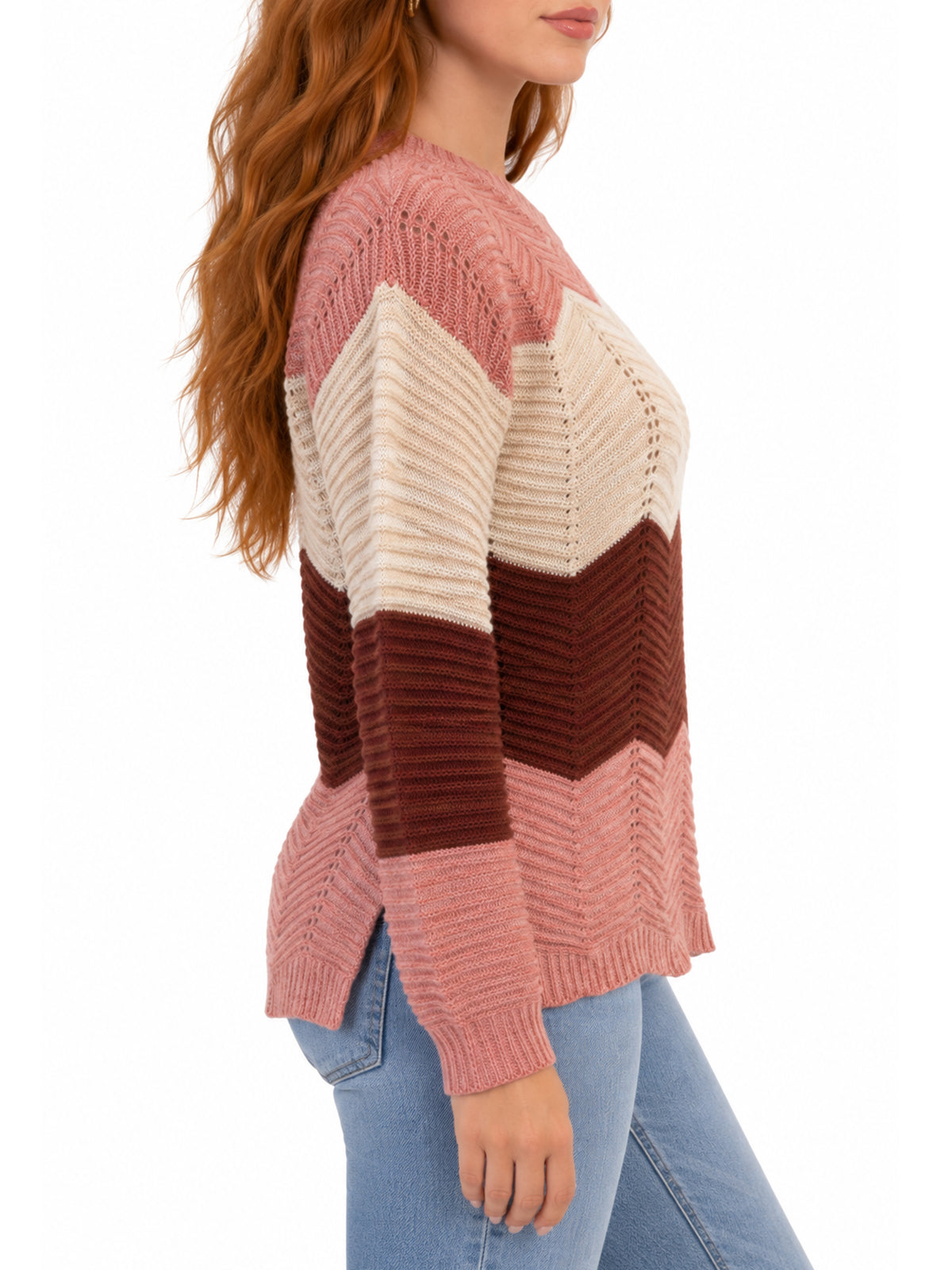 Inner Circle Chevron Drop Shoulder Sweater with Shoulder Buttons – Pink