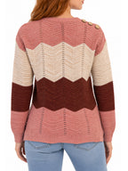 Inner Circle Chevron Drop Shoulder Sweater with Shoulder Buttons – Pink