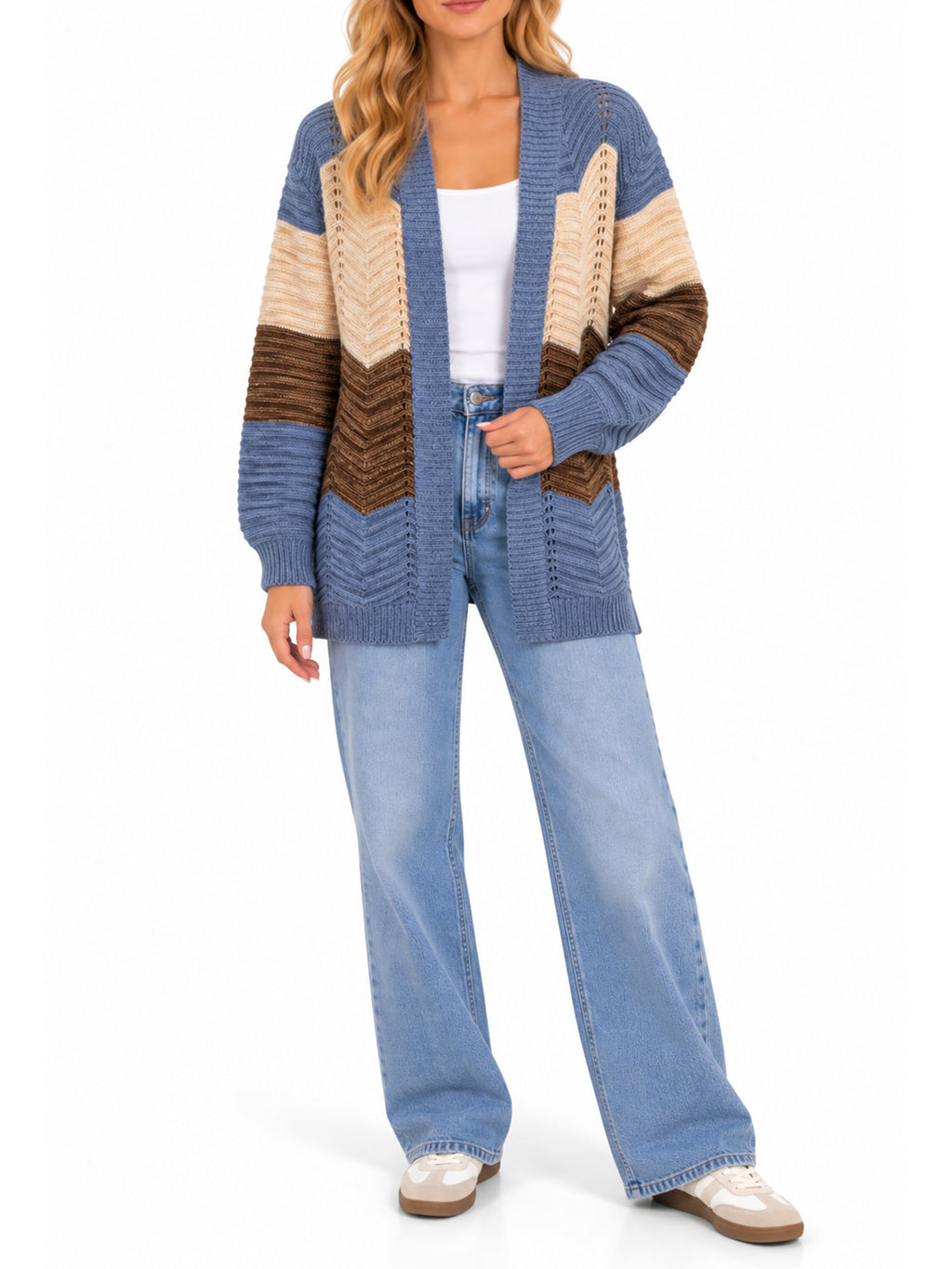 Inner Circle Chevron Drop Shoulder Open Cardigan