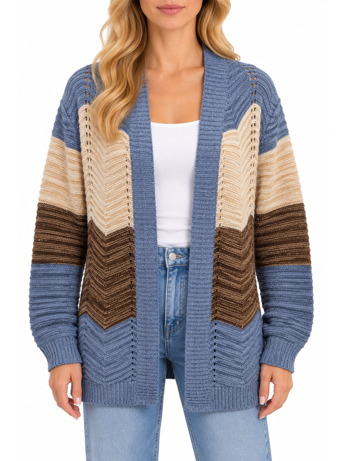 Inner Circle Chevron Drop Shoulder Open Cardigan