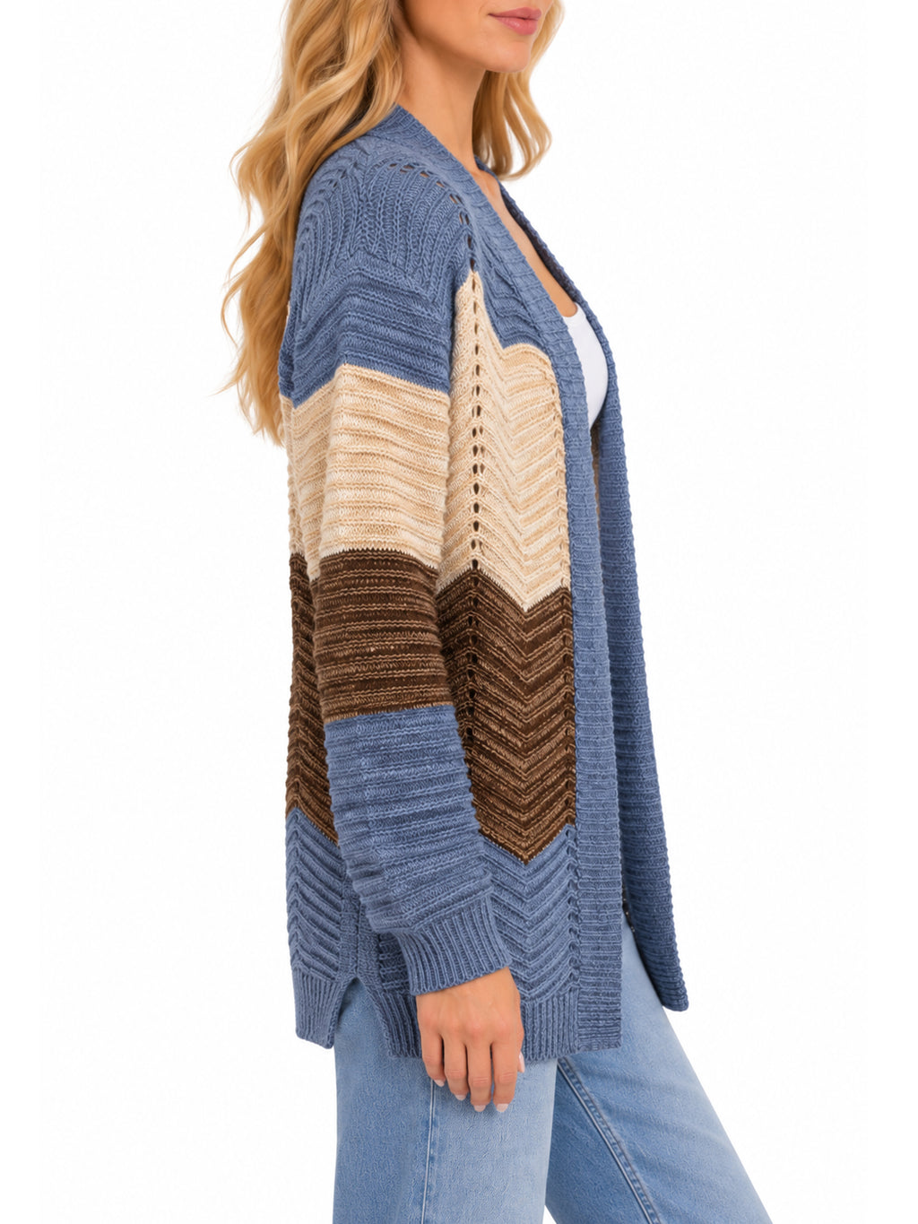 Inner Circle Chevron Drop Shoulder Open Cardigan
