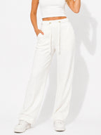 White Wide Leg Drawstring Pants