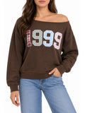 1999 Patchwork Applique Off-Shoulder Pullover Sweatshirt