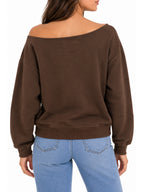1999 Patchwork Applique Off-Shoulder Pullover Sweatshirt