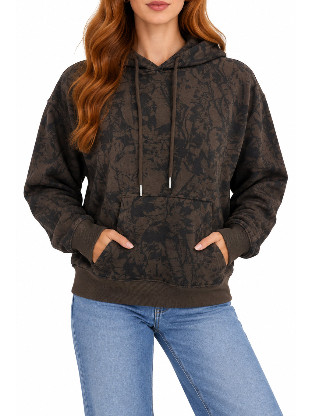 Minimal Leaf Tree Camo Fleece Hoodie