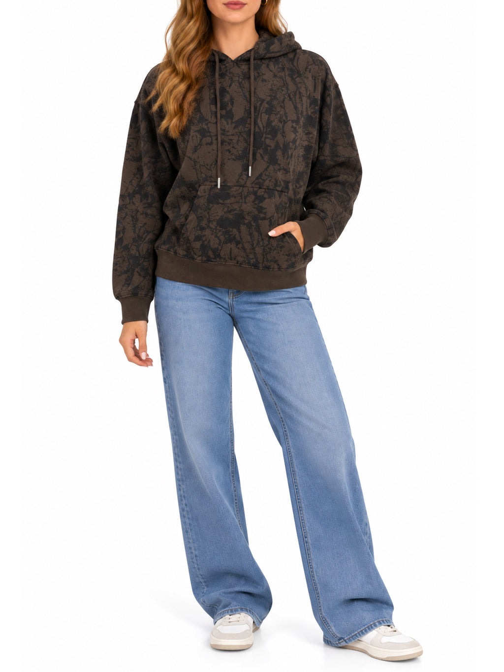 Minimal Leaf Tree Camo Fleece Hoodie