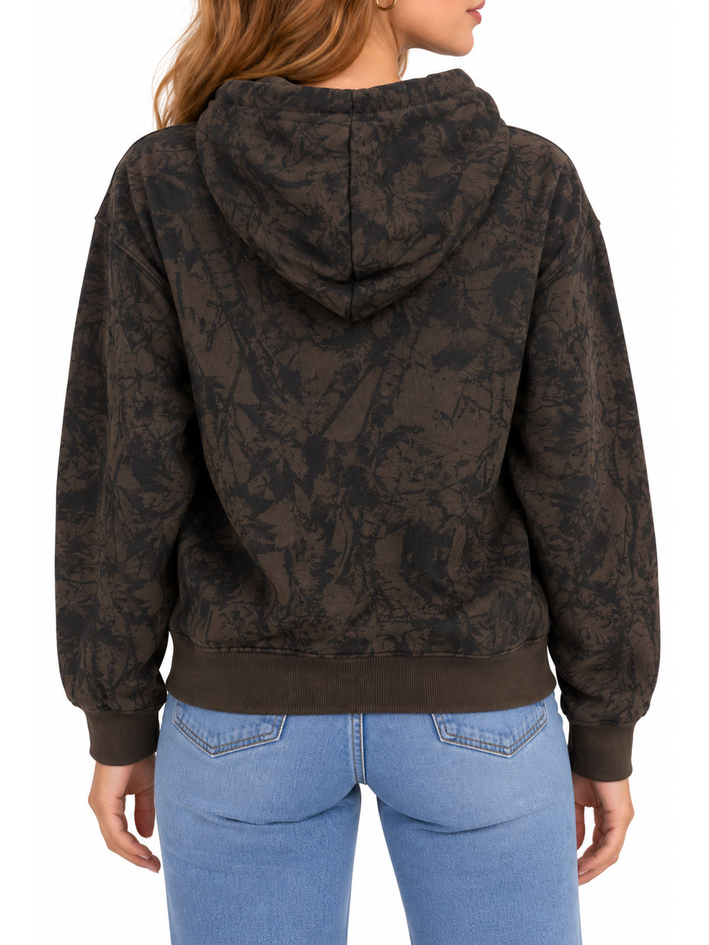 Minimal Leaf Tree Camo Fleece Hoodie