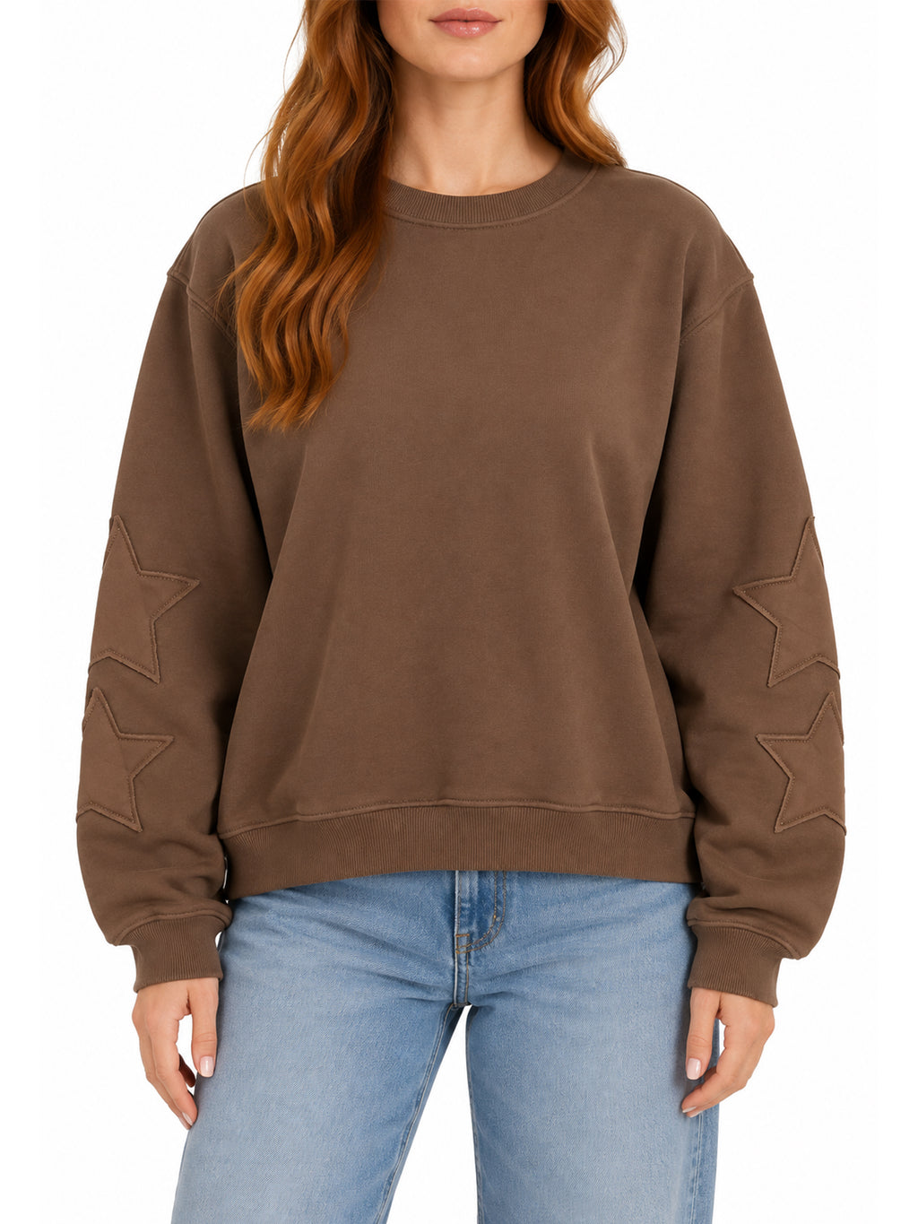 Pullover Sweatshirt with Star Applique Sleeves