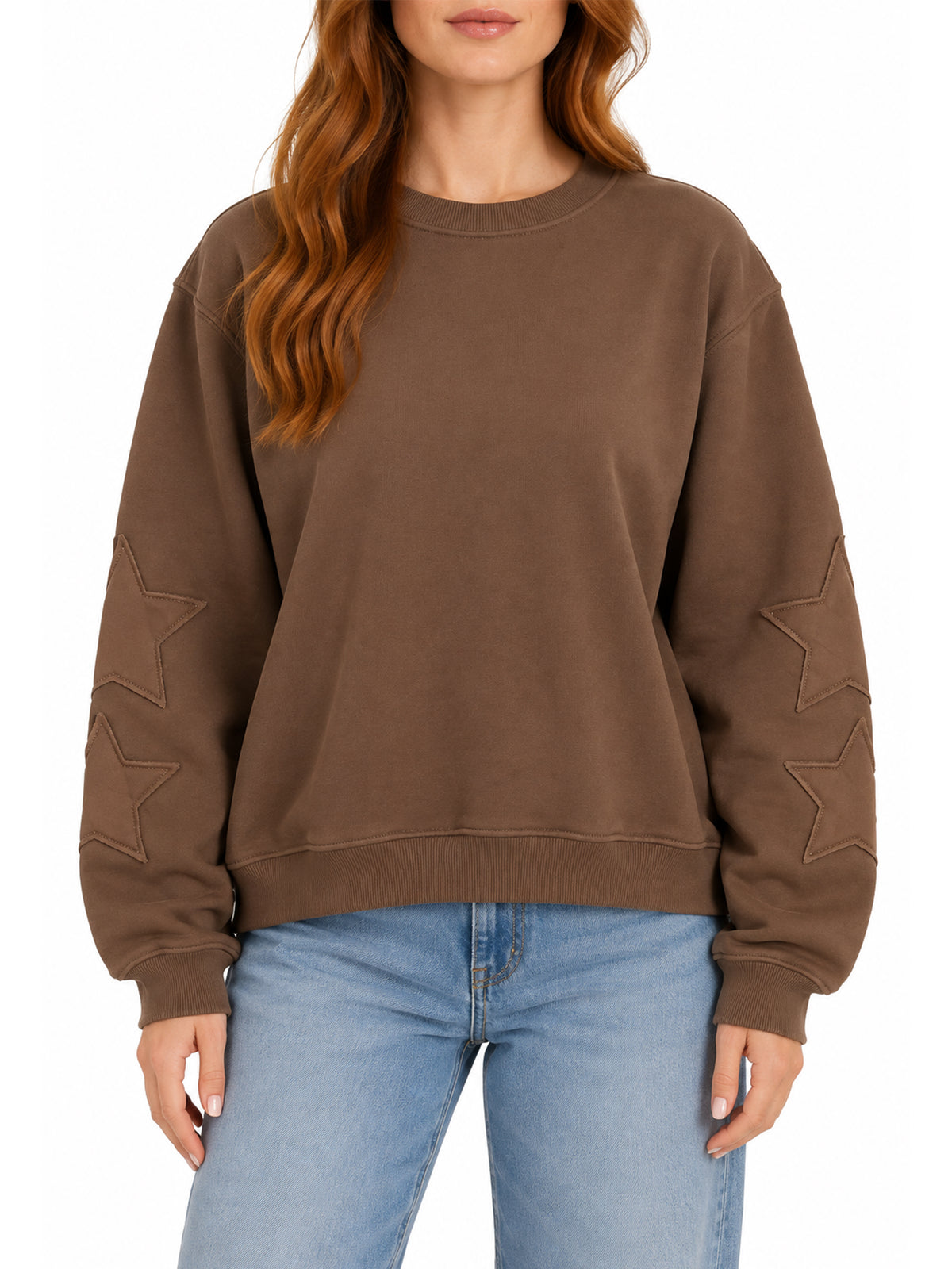 Pullover Sweatshirt with Star Applique Sleeves