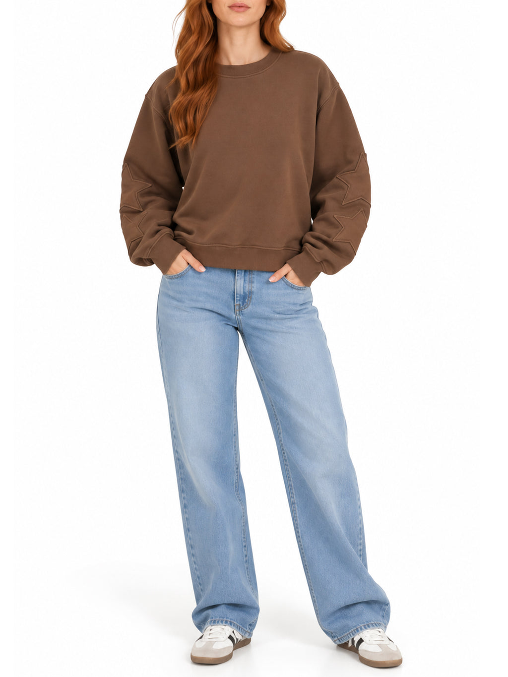 Pullover Sweatshirt with Star Applique Sleeves