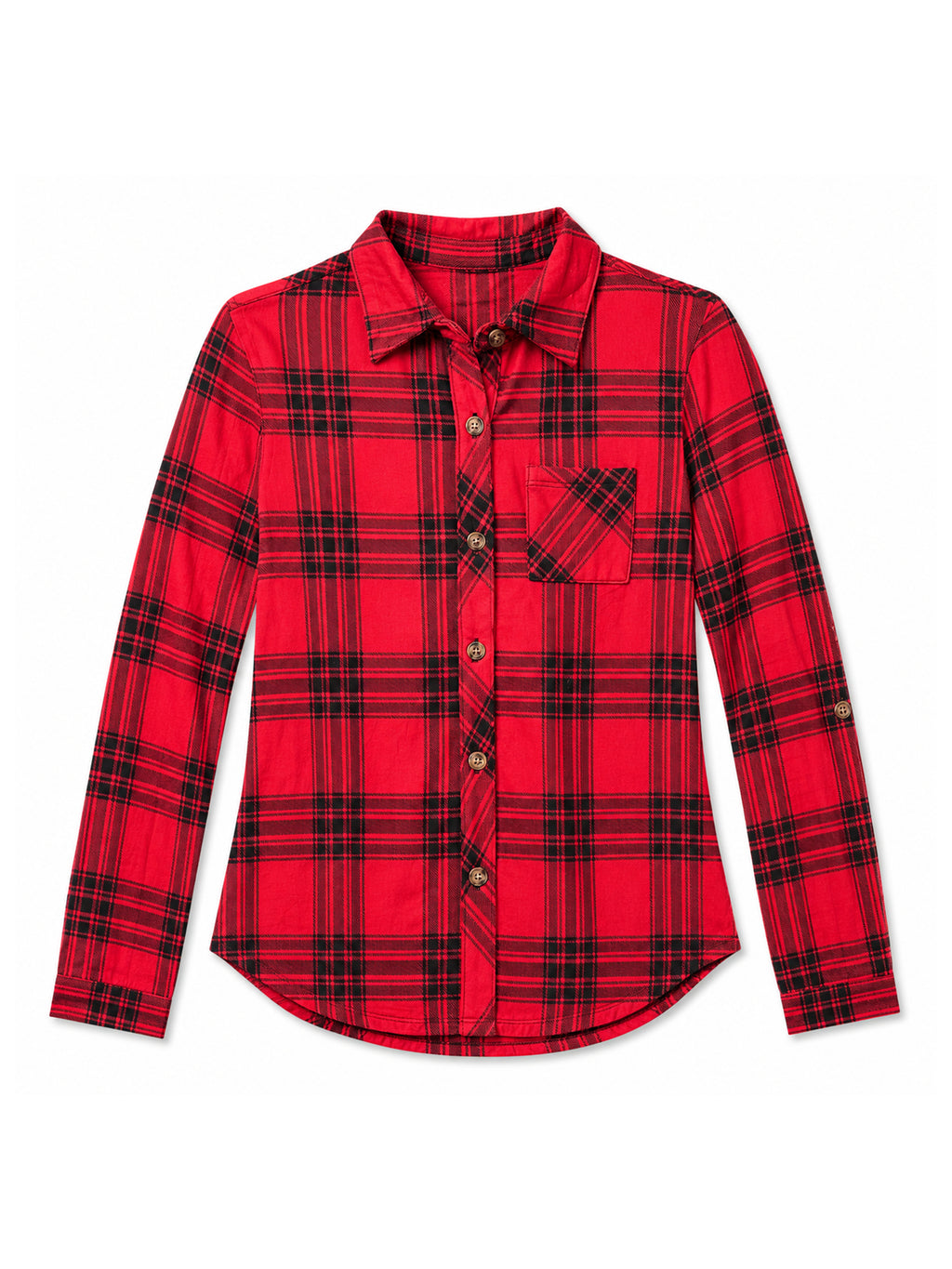 Girls Red Plaid Button-Up Shirt
