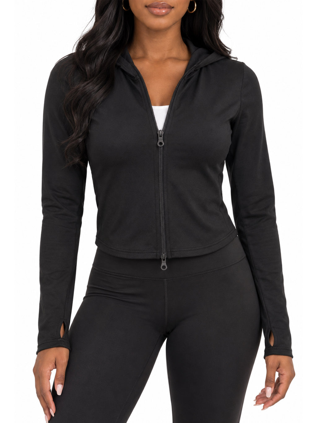 Fleece Lined Full Zip Hooded Jacket with Thumb Holes