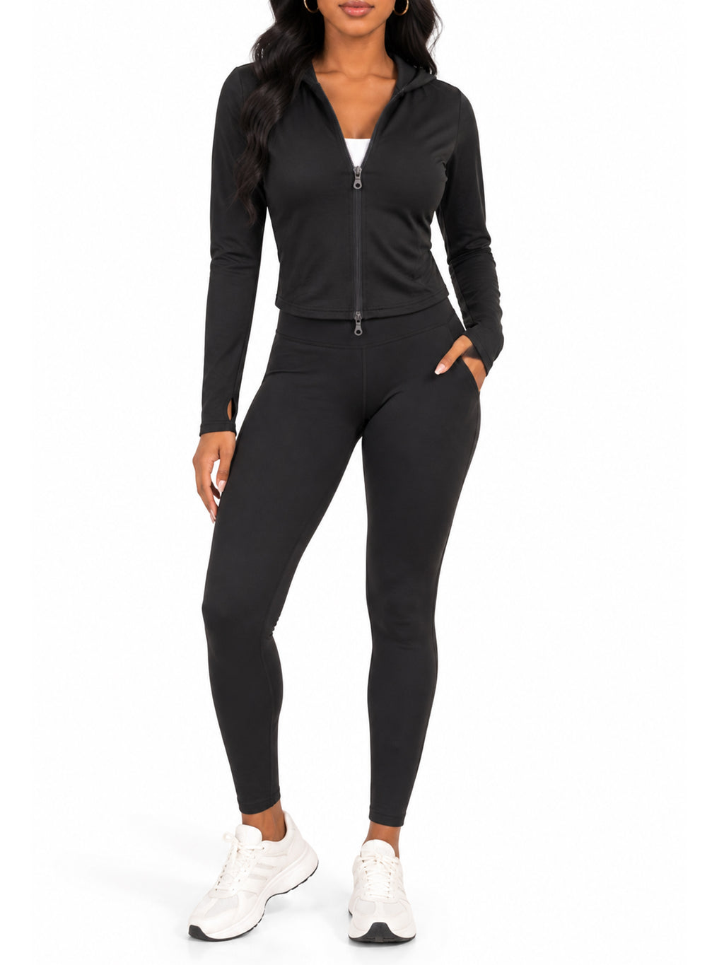 Fleece Lined Full Zip Hooded Jacket with Thumb Holes