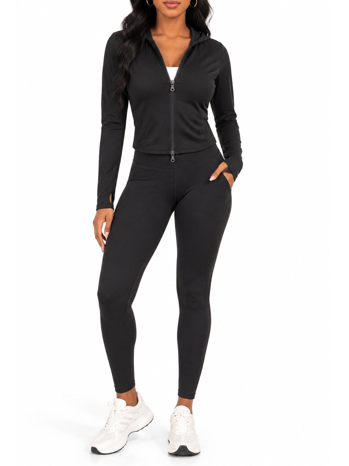 Fleece Lined Full Zip Hooded Jacket with Thumb Holes