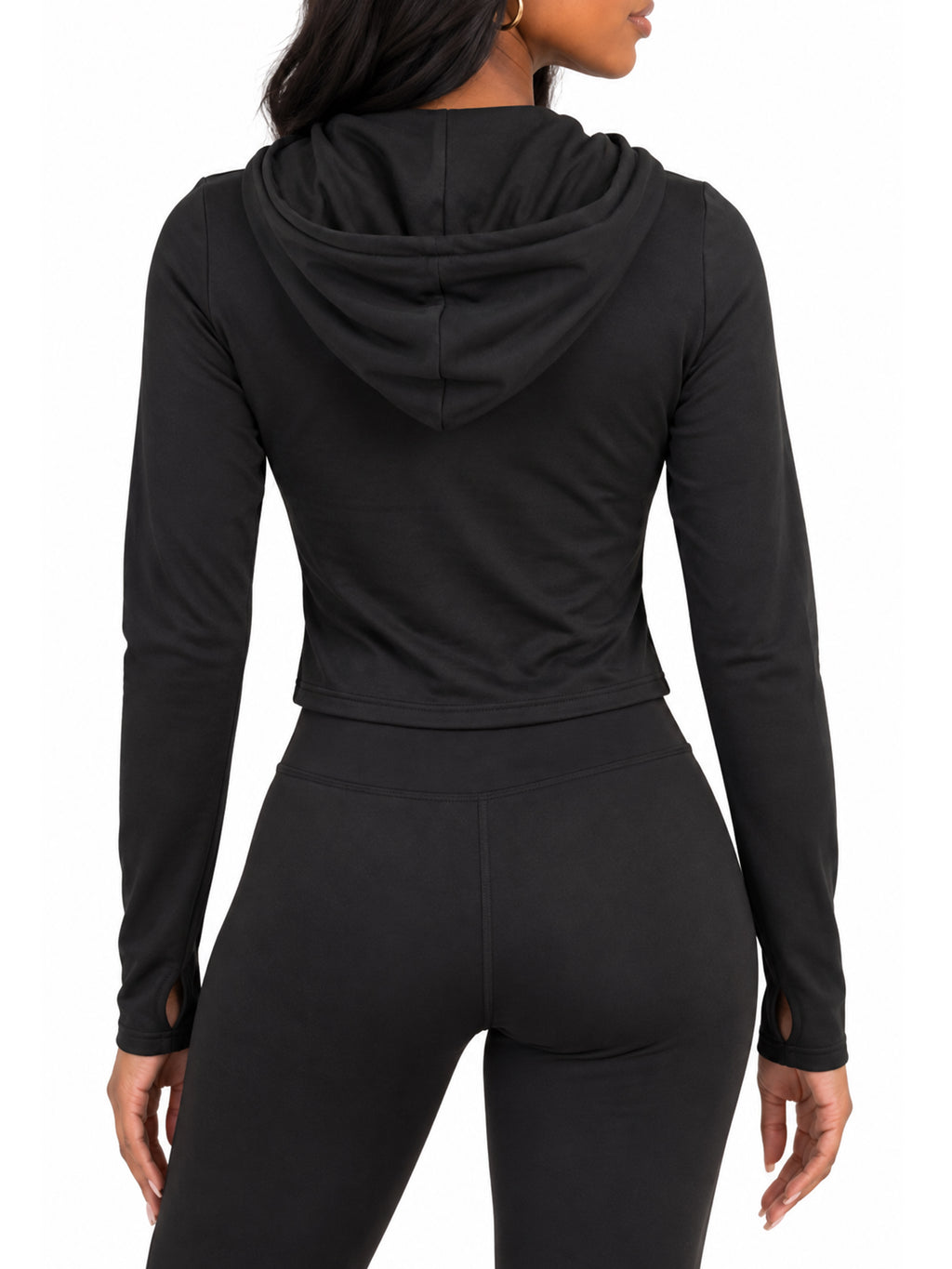 Fleece Lined Full Zip Hooded Jacket with Thumb Holes