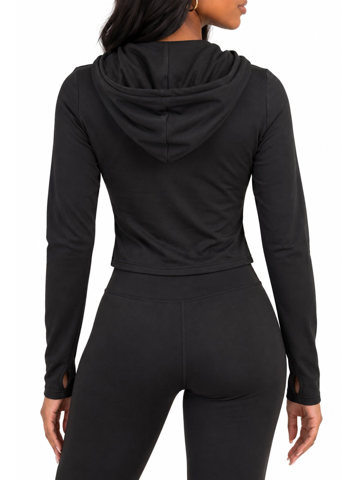 Fleece Lined Full Zip Hooded Jacket with Thumb Holes
