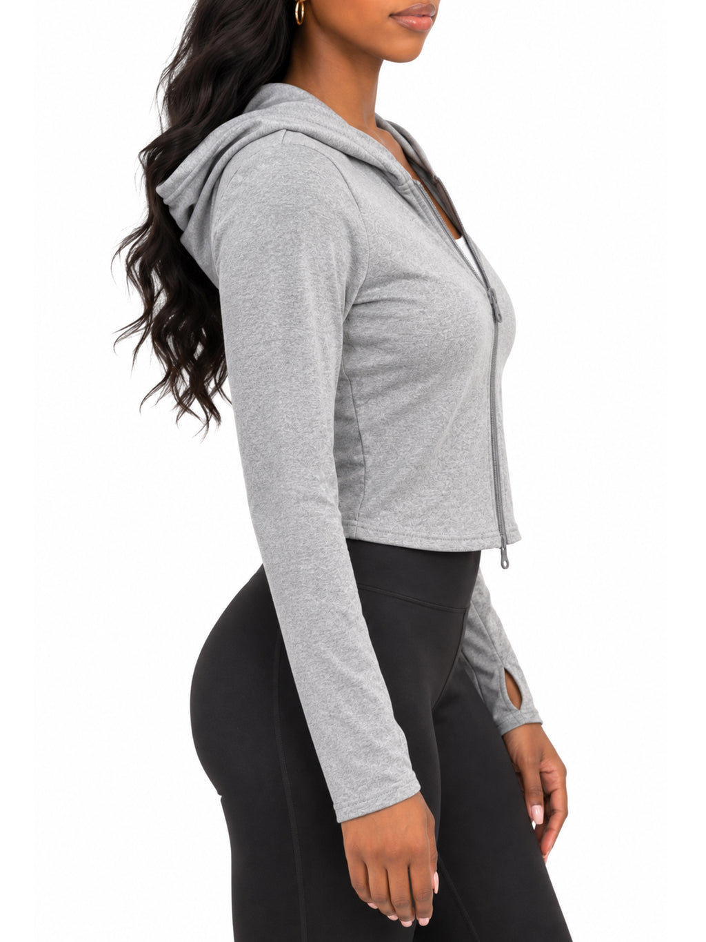 Fleece Lined Full Zip Hooded Jacket with Thumb Holes