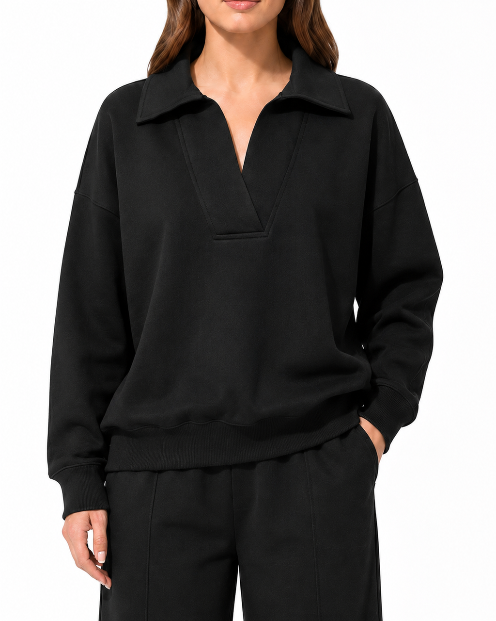 Zenana Johnny Collar Sweatshirt