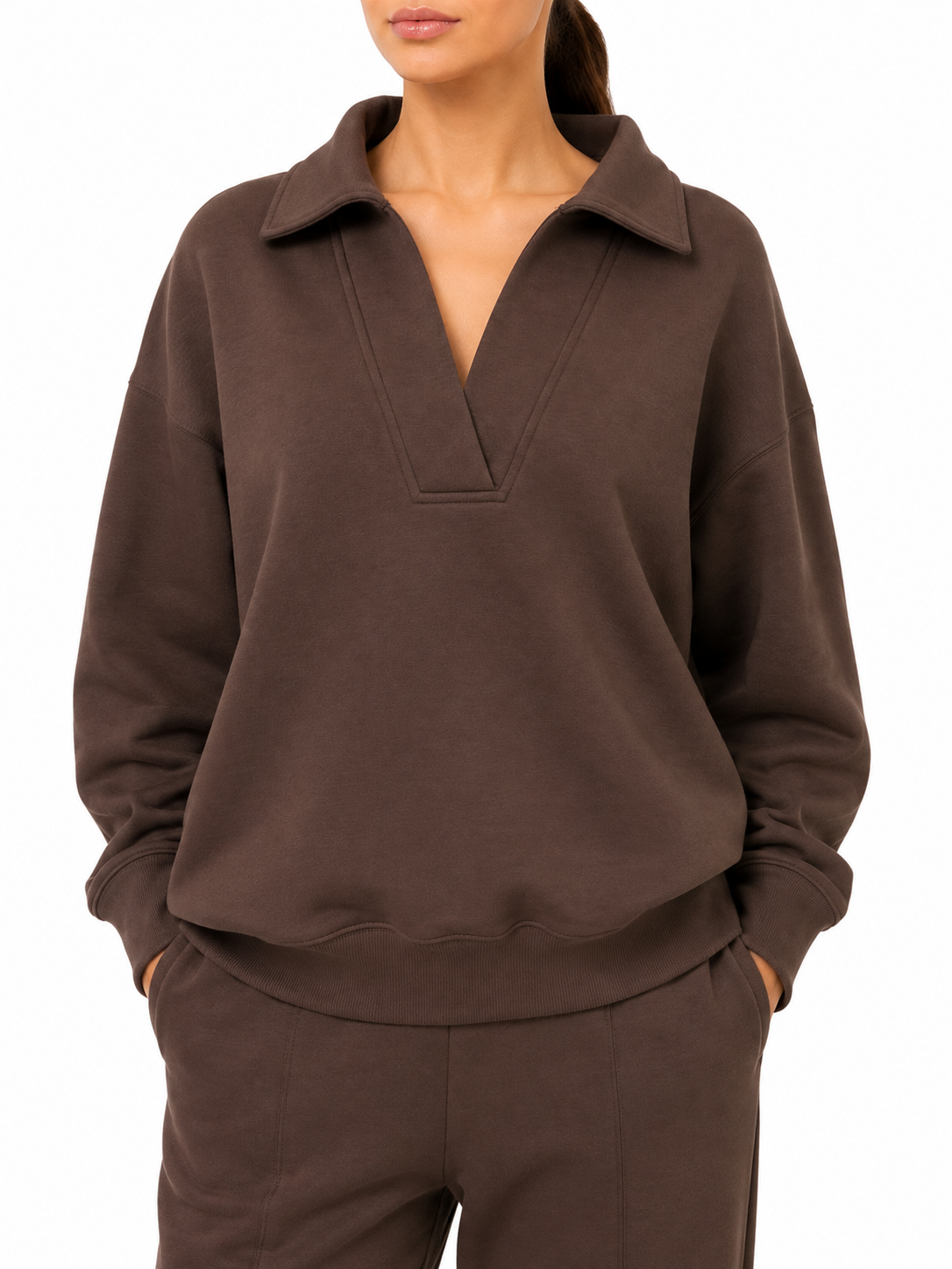 Zenana Johnny Collar Sweatshirt