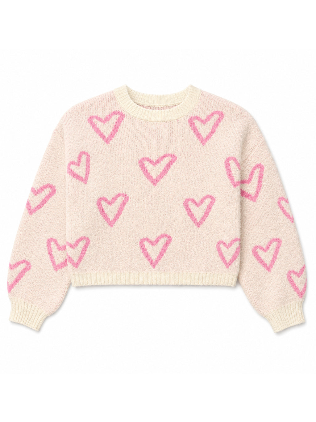 Girls Cream Heart Print Crew Neck Sweater