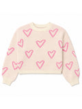 Girls Cream Heart Print Crew Neck Sweater
