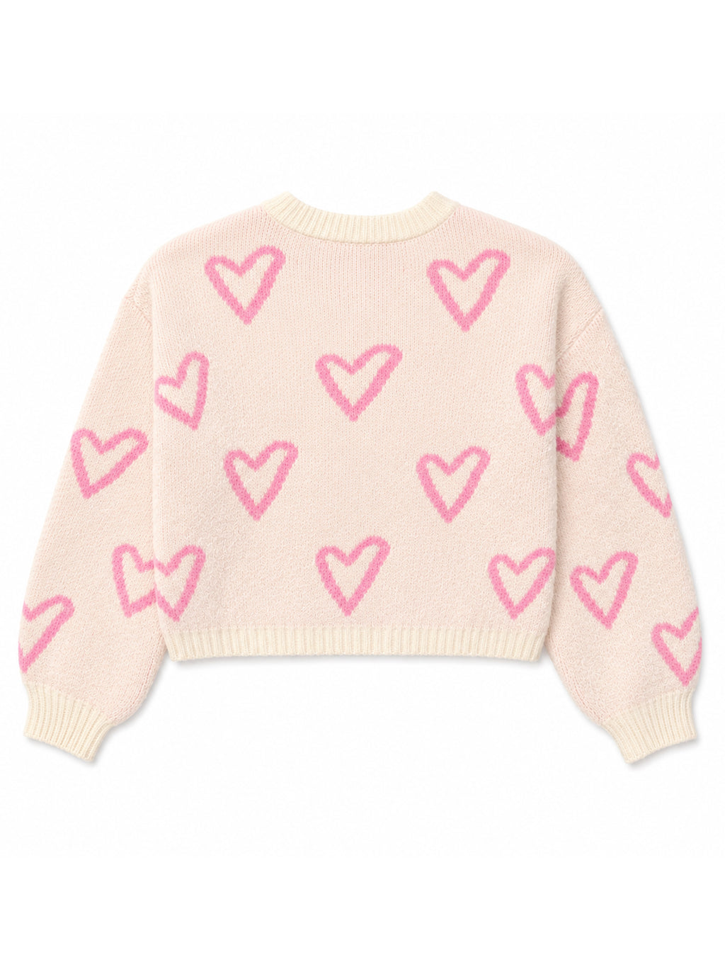 Girls Cream Heart Print Crew Neck Sweater