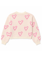 Girls Cream Heart Print Crew Neck Sweater
