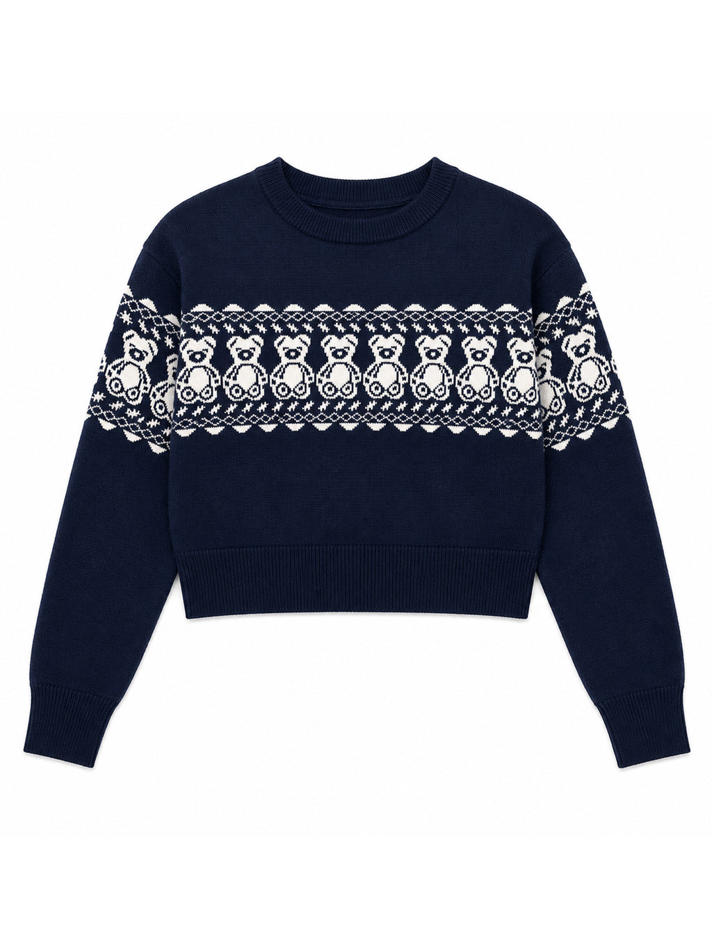 Girls Navy Bear Jacquard Pullover Sweater