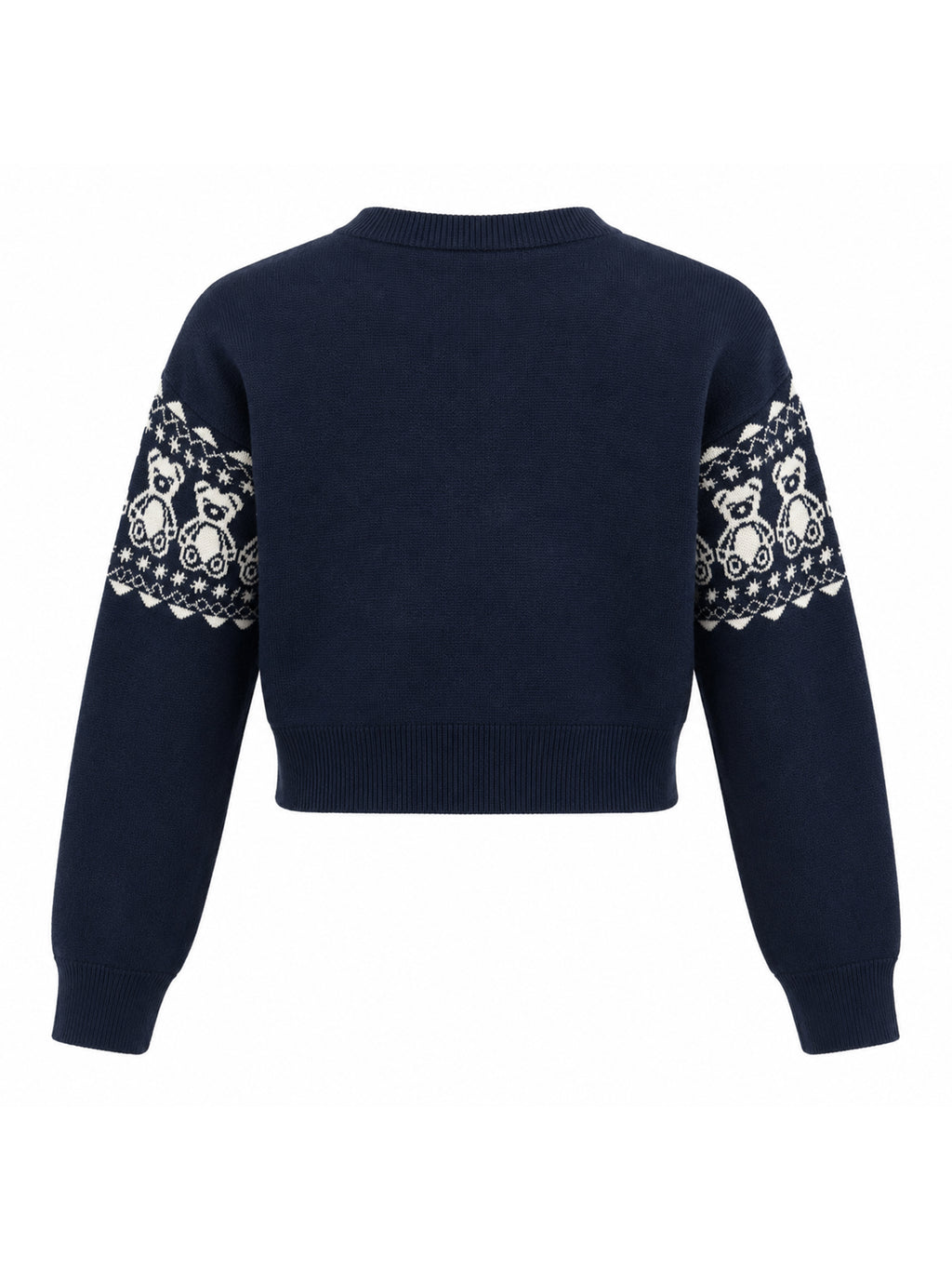 Girls Navy Bear Jacquard Pullover Sweater