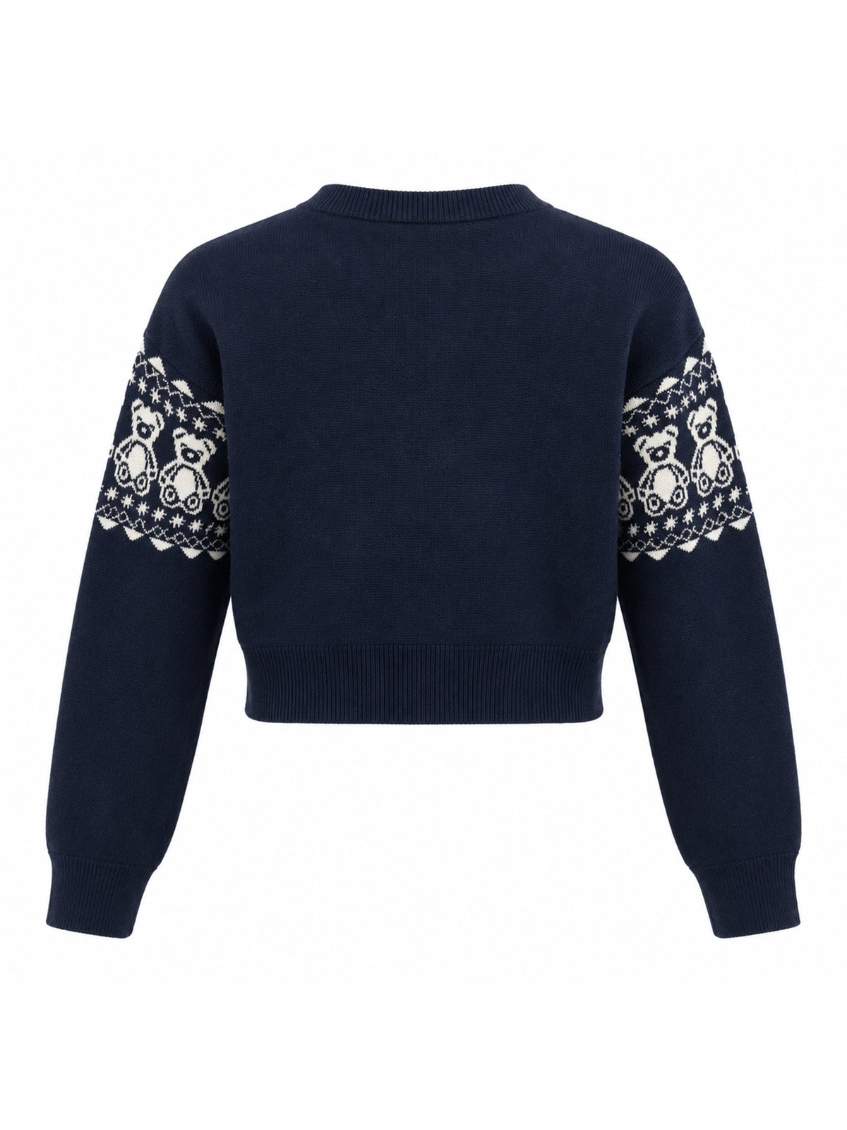 Girls Navy Bear Jacquard Pullover Sweater