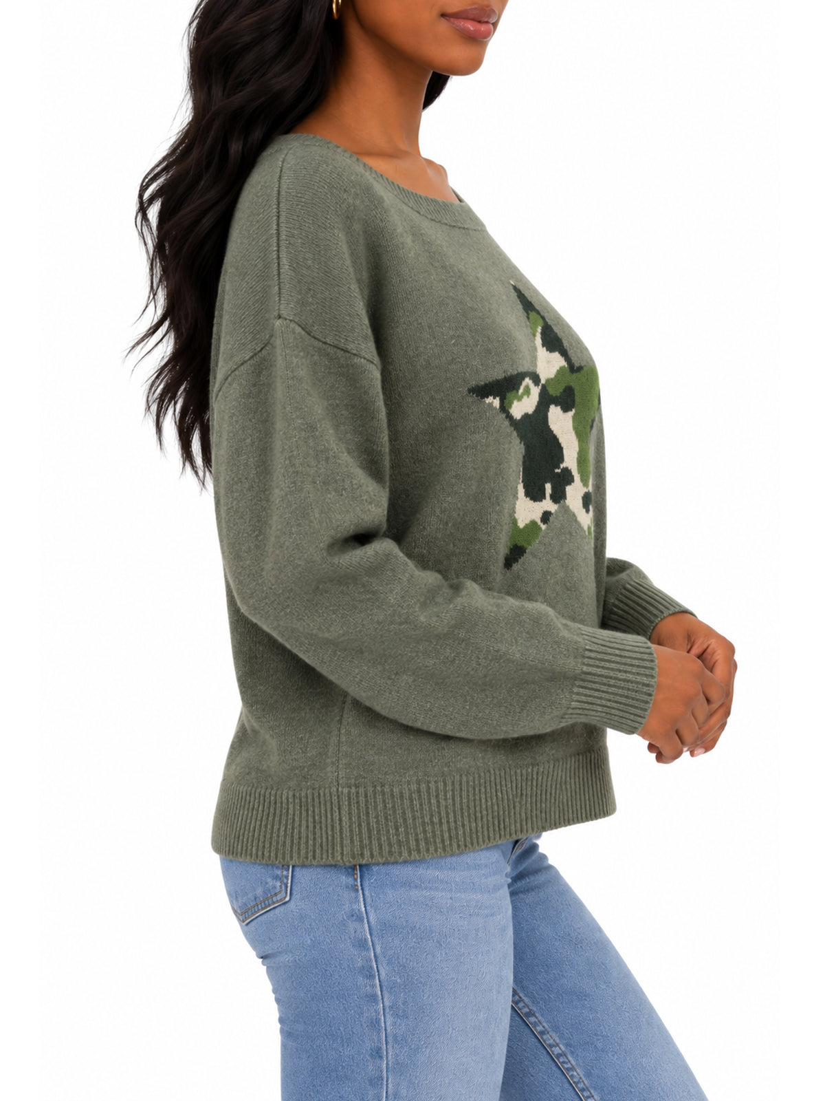 Graphic Camo Star Pullover Sweater – Oversized Fit