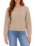 Crew Neck Cable Knit Button Cardigan Sweater