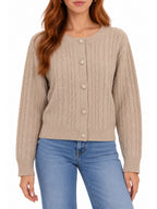 Crew Neck Cable Knit Button Cardigan Sweater