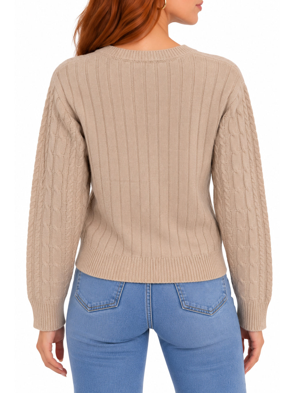 Crew Neck Cable Knit Button Cardigan Sweater