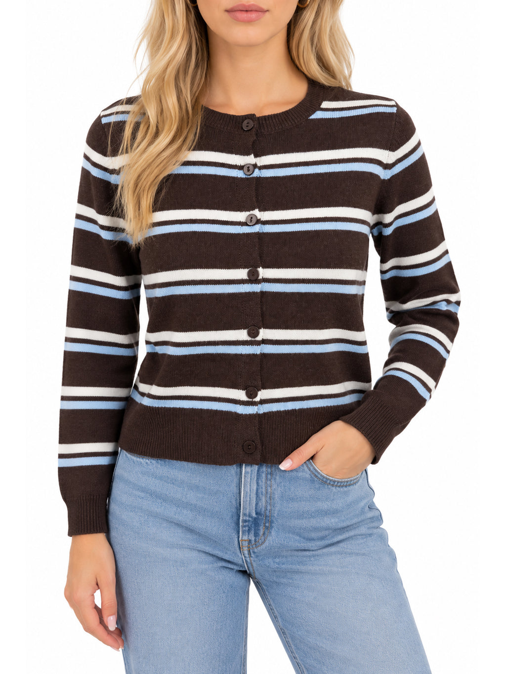 Striped Button Front Cardigan Sweater