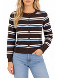 Striped Button Front Cardigan Sweater