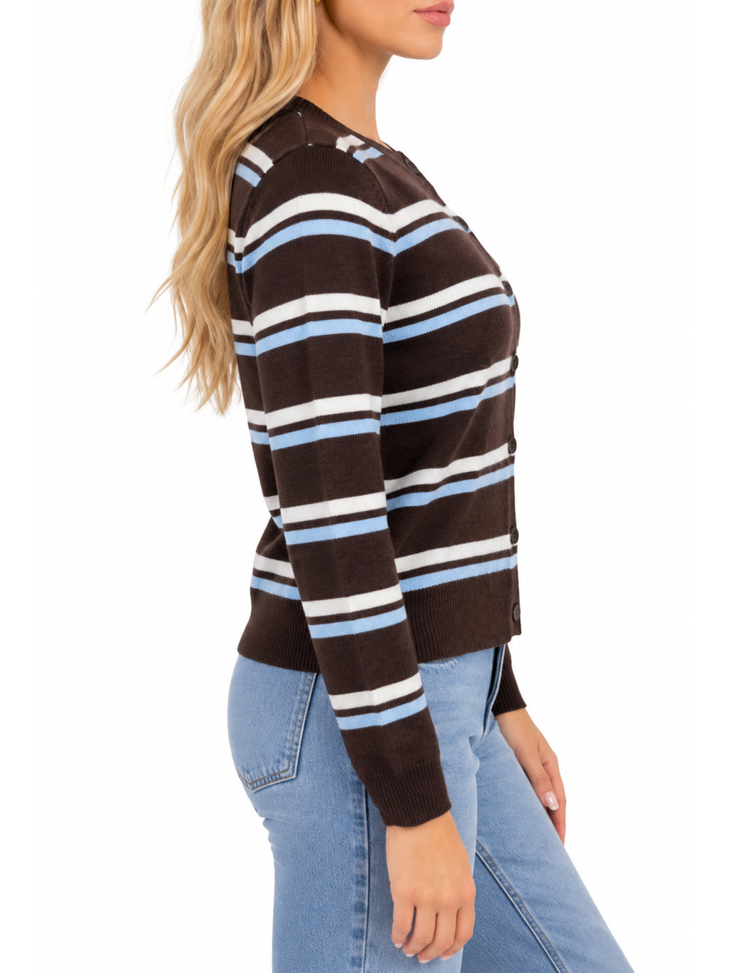 Striped Button Front Cardigan Sweater