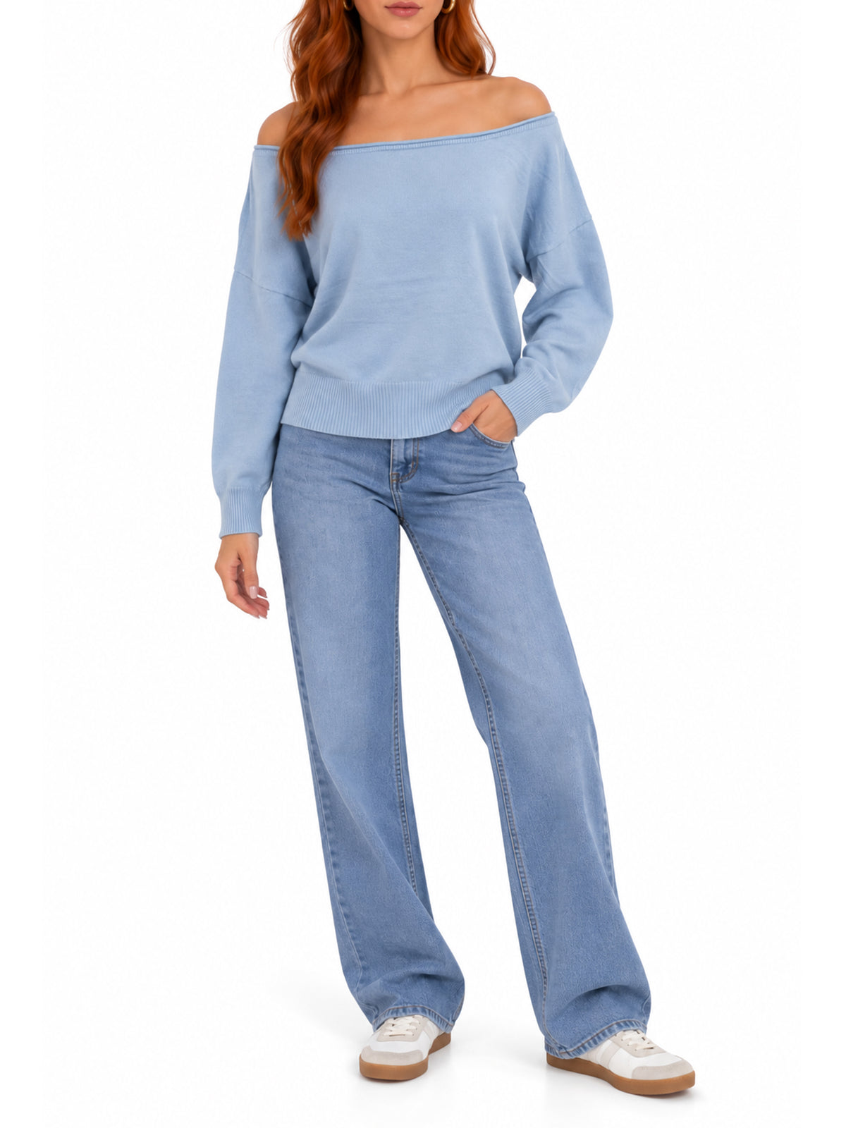 Ballet Neck Dolman Off-the-Shoulder Sweater