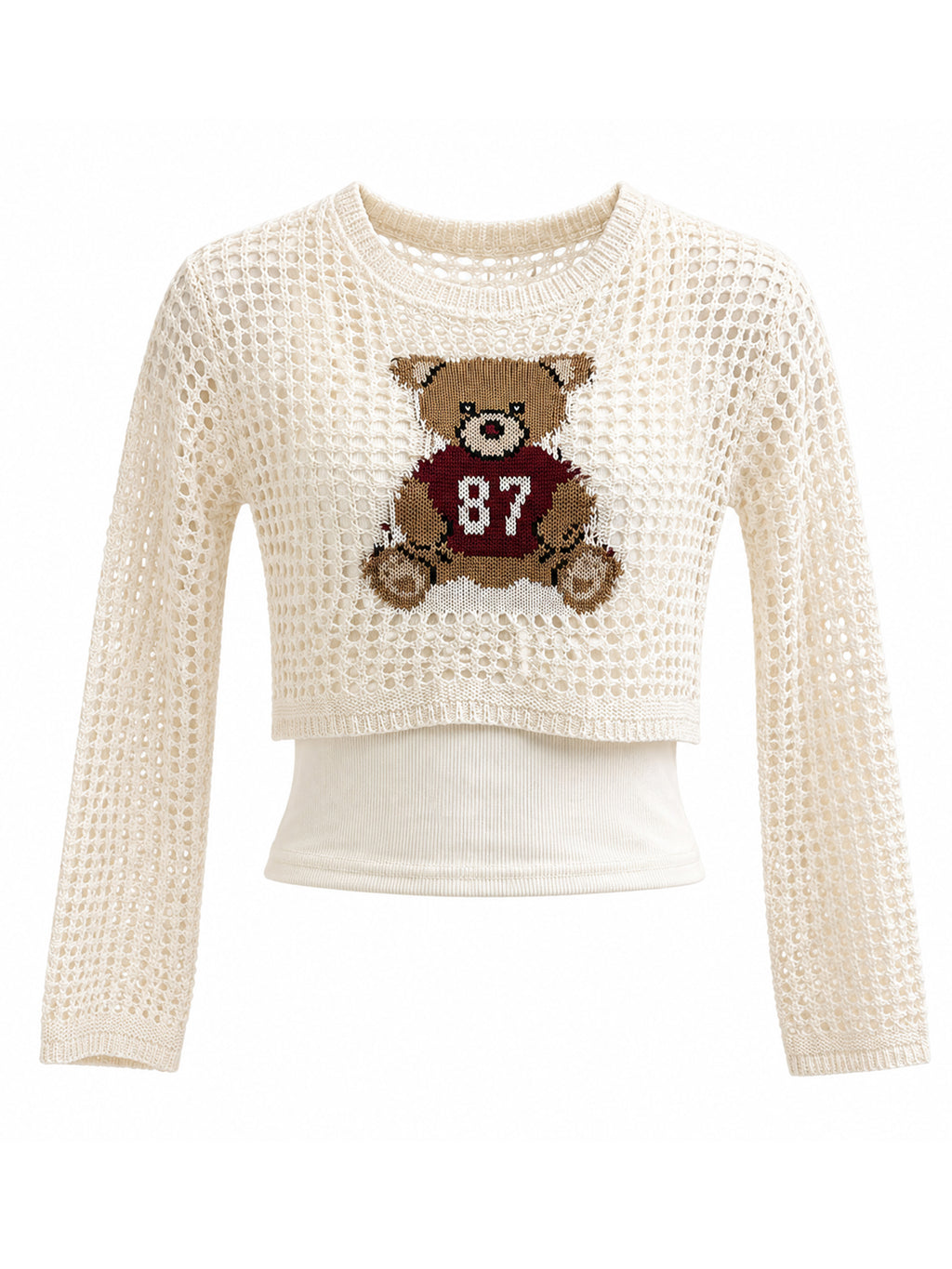 Girls Bear Mesh 2-Fer Sweater with Tank
