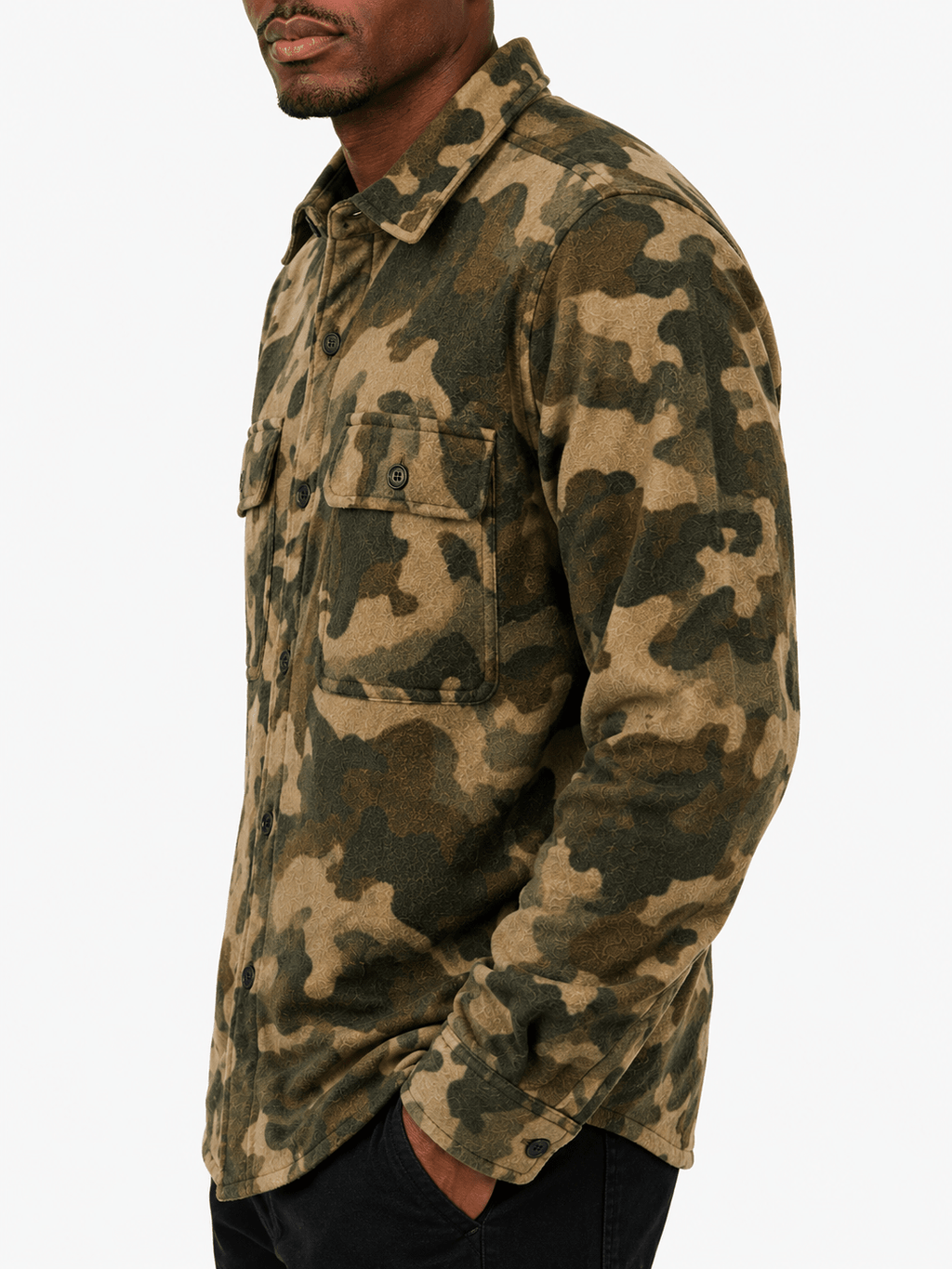 Camo Print Button Up Shirt Jacket - Label Shopper