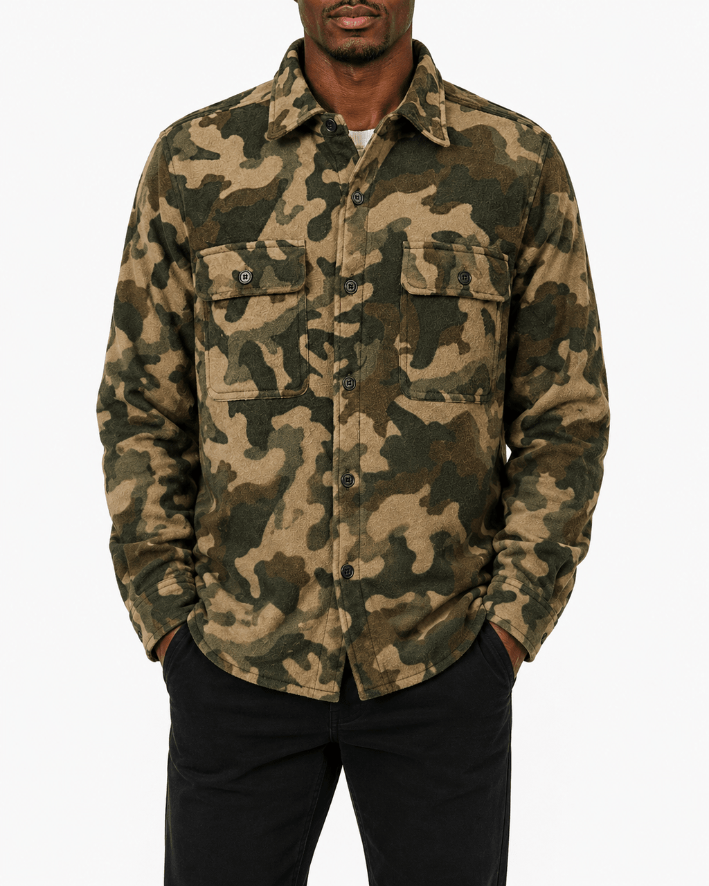 Camo Print Button Up Shirt Jacket - Label Shopper