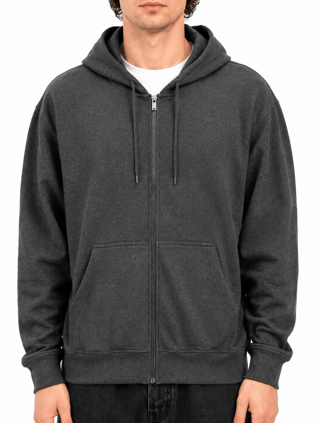 Charcoal Gray Solid Zip Hoodie - Label Shopper